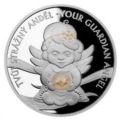 Stříbrná mince Crystal Coin - Anděl strážný "Betlémské světlo" (proof)