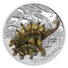 Stříbrná mince Pravěký svět - Stegosaurus (proof)